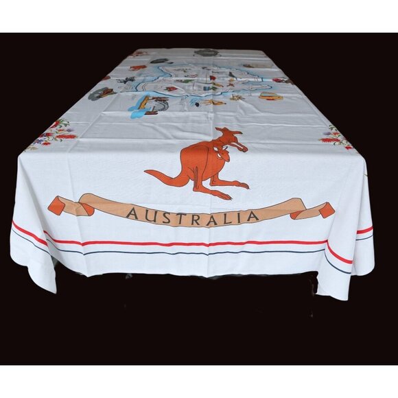 Tablecloth Vintage Australia Tablecloth Table Cloth Map Koala Kangaroo Australia - Picture 1 of 6